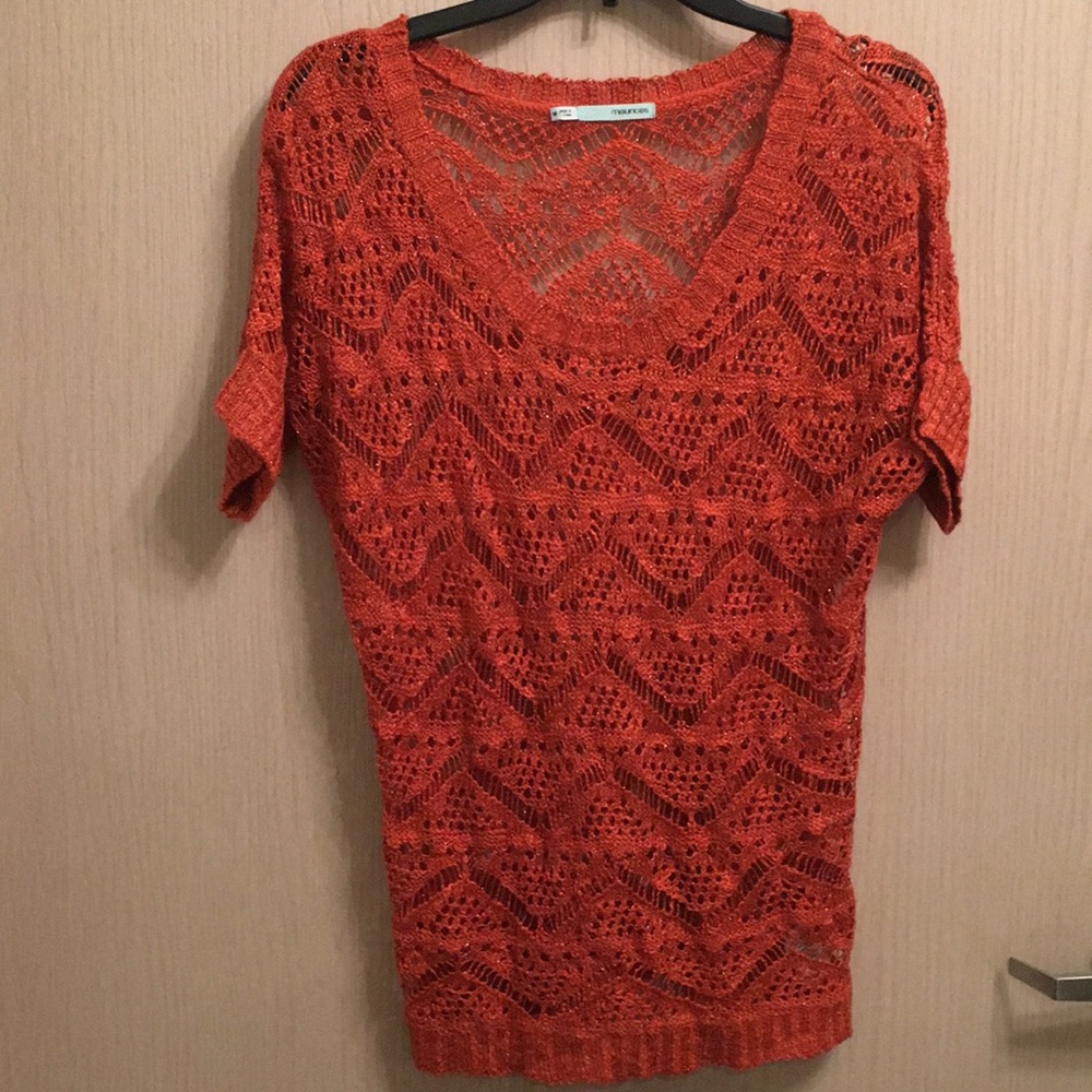 Maurices Coral/ Gold Open Weave Sweater Size M